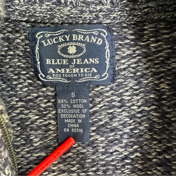 Lucky Brand Men’s Zip-up Elbow Patch Sweater Blue Marled Size Small Cotton Wool - Picture 7 of 7